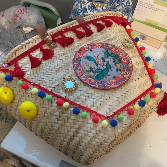COPY - Sicilian Straw Coffa Bag with Pom Poms and… - Picture 2 of 2